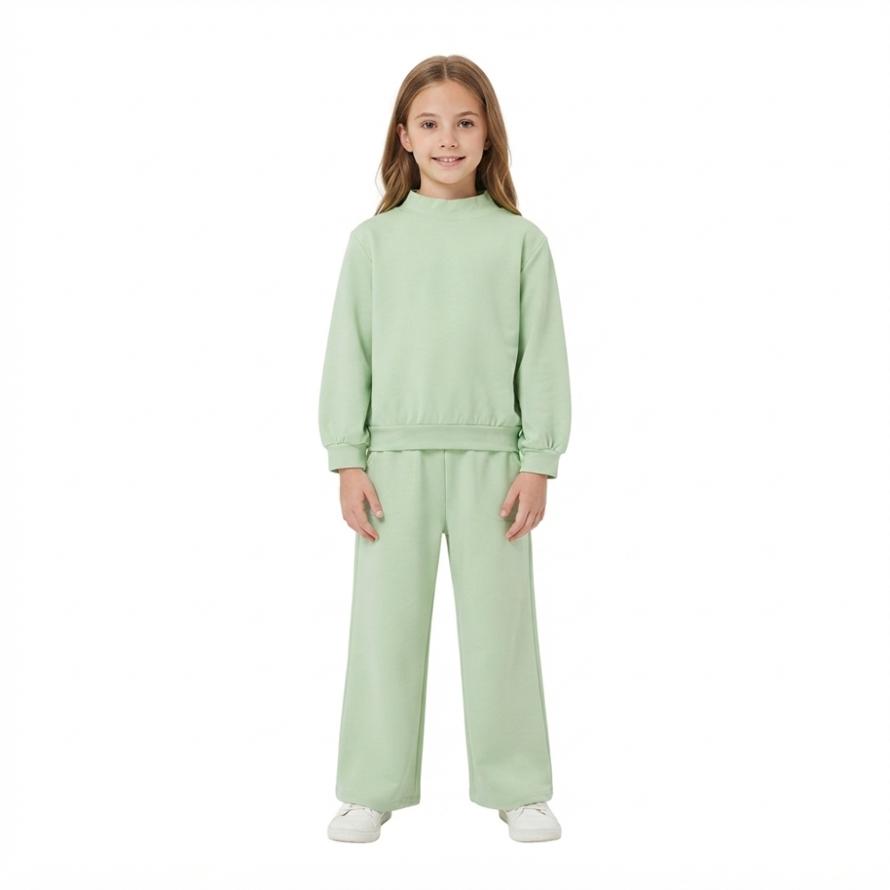 GLP3474 Baby Girls Light Green Top Pockets Flare Pant Fall Pajamas Clothes Sets