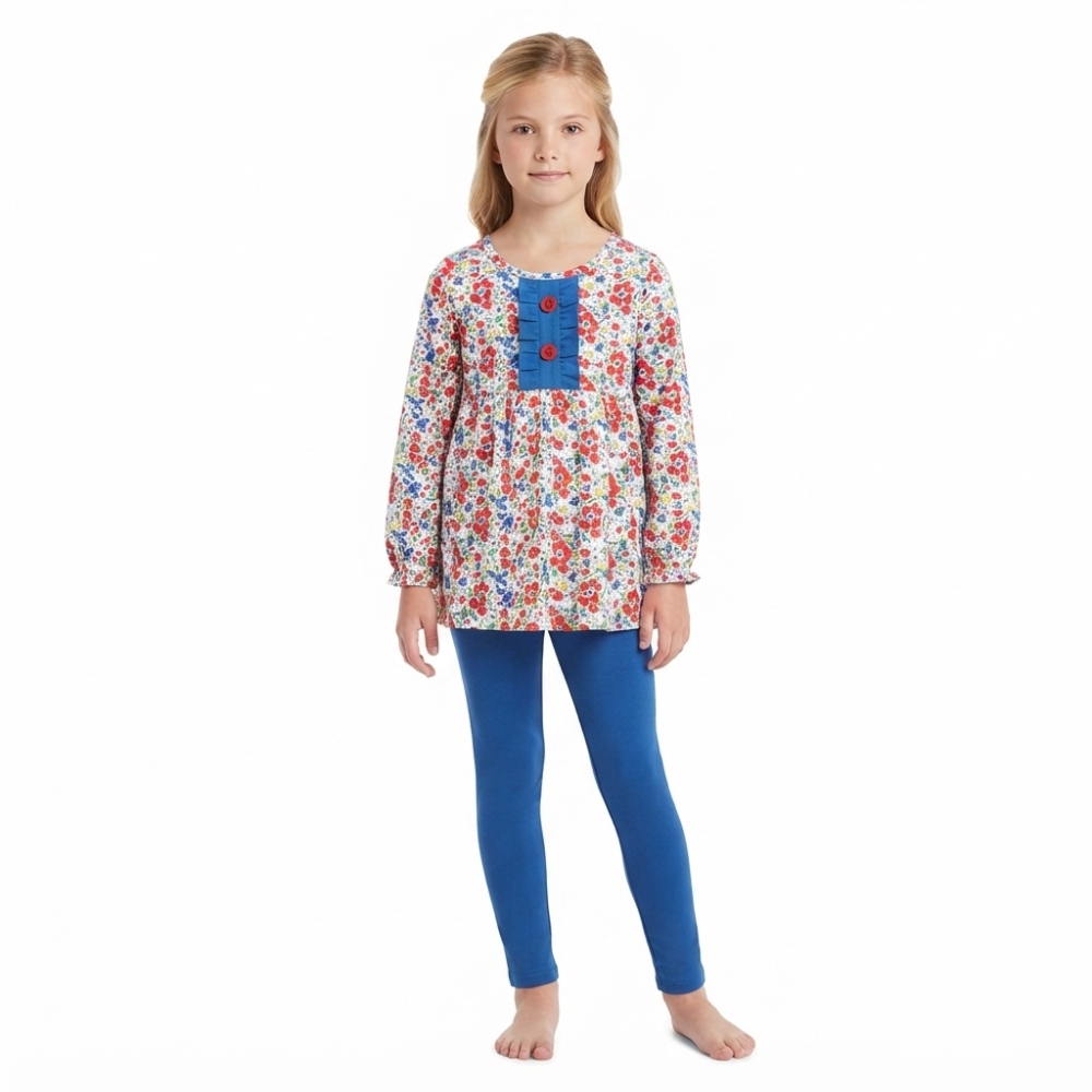 GLP3522 Baby Girls blue red flowers Pant Clothes Set