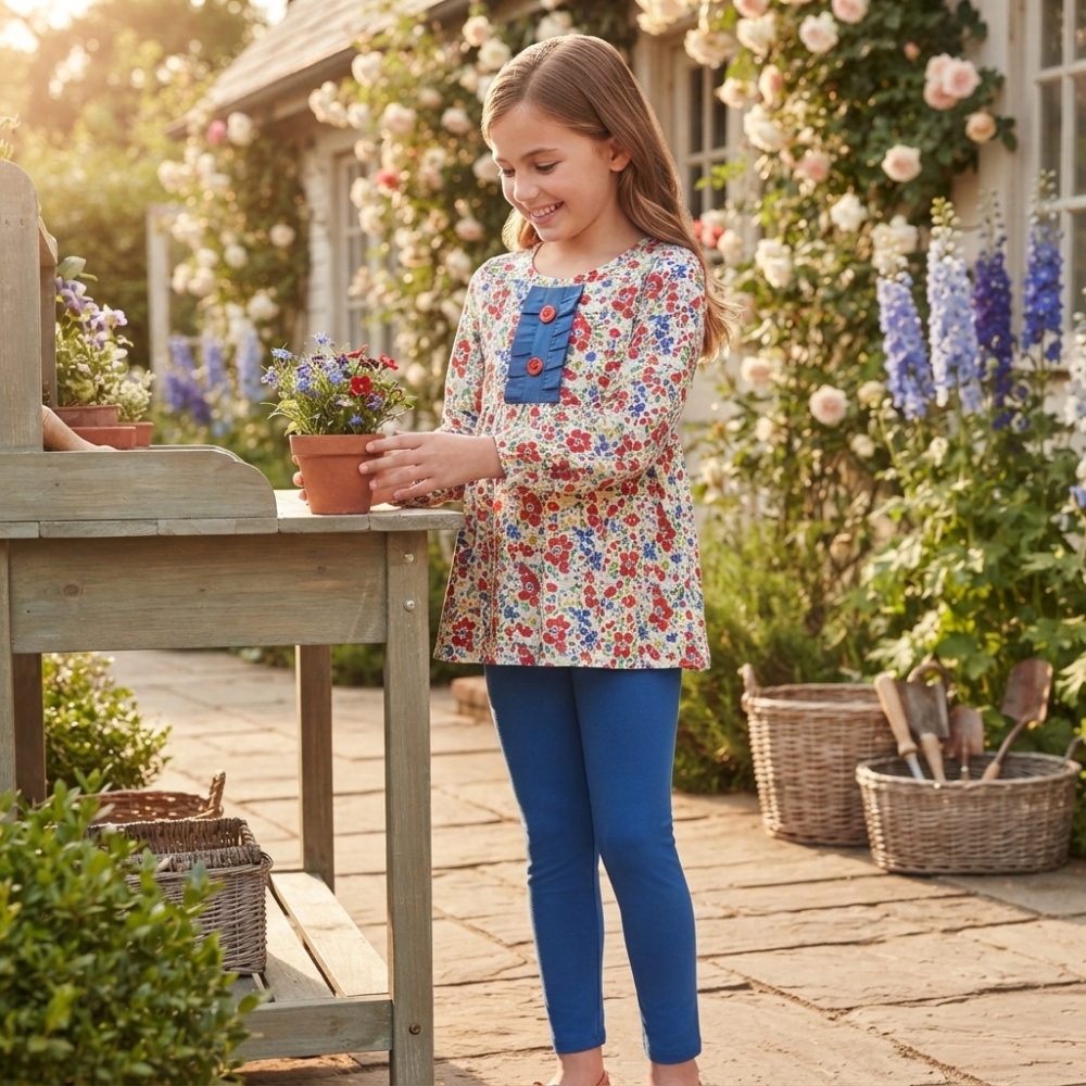 GLP3522 Baby Girls blue red flowers Pant Clothes Set