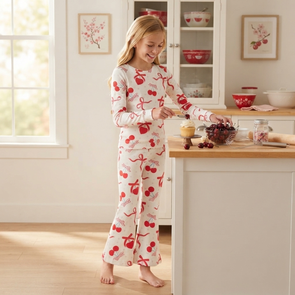 GLP3636 Baby Girls cherry bows Pant Clothes Set