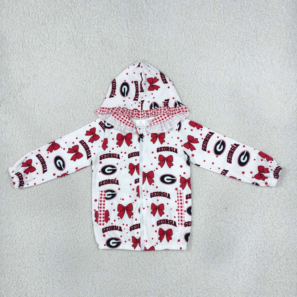 GT1831 Red bows G print girl long sleeve zipper hoodie pullover