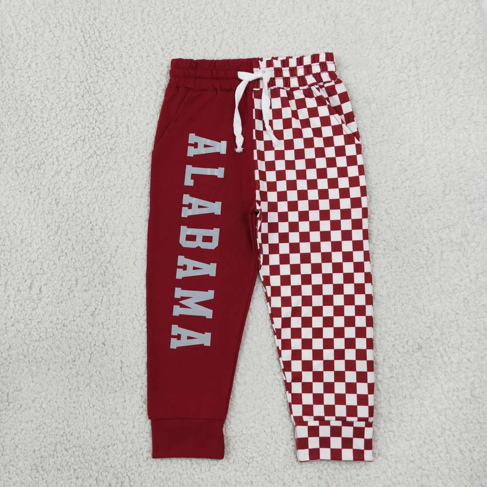P1060 ALABAMA Vinyl burdunry plaid print long pants