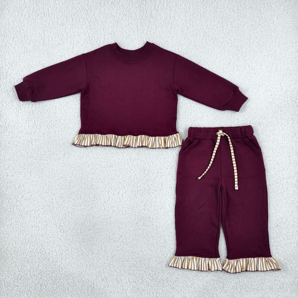 GLP3647 Baby Girls burdunry Long Sleeve Top Ruffle Pant Fall Clothes Set