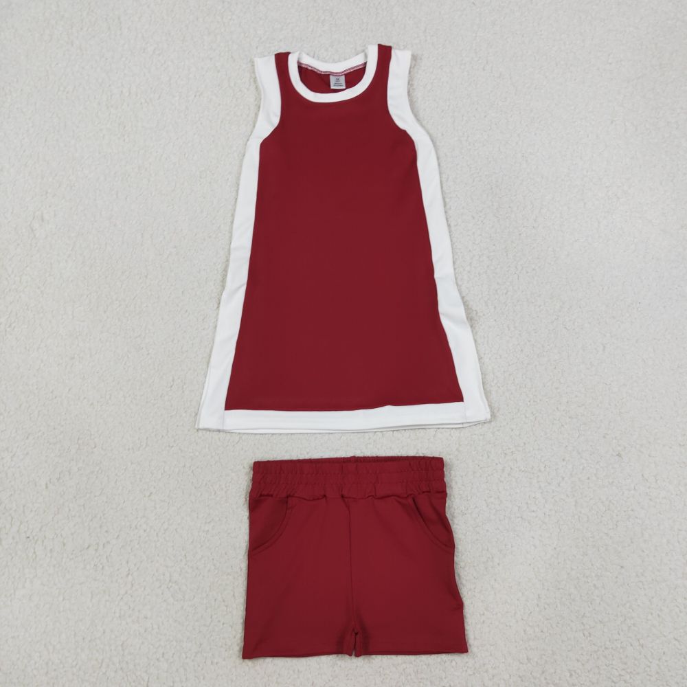 GSSO3848 Burdunry solid  Print sleeveless girl short yoga outfits