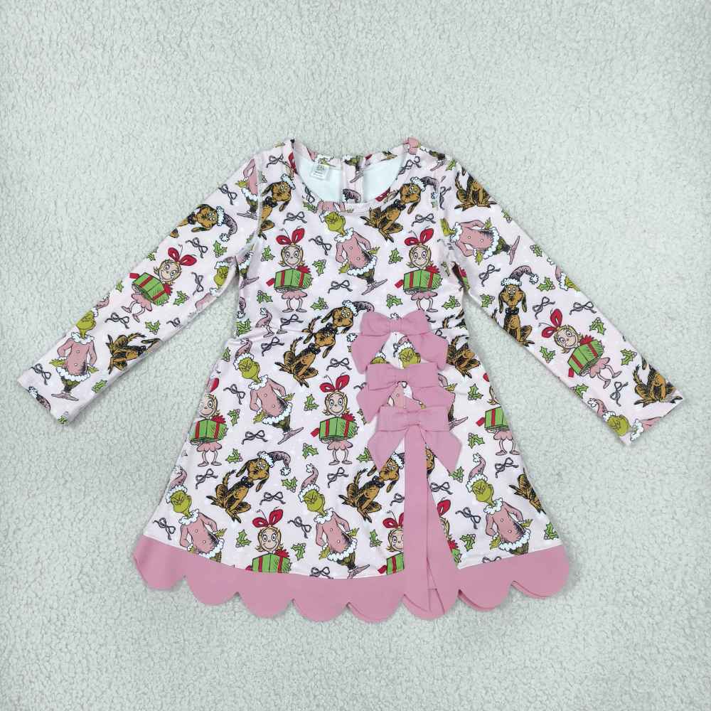 GLD1656 RTS green face Christmas girl gift box print active girl yoga scallop dress