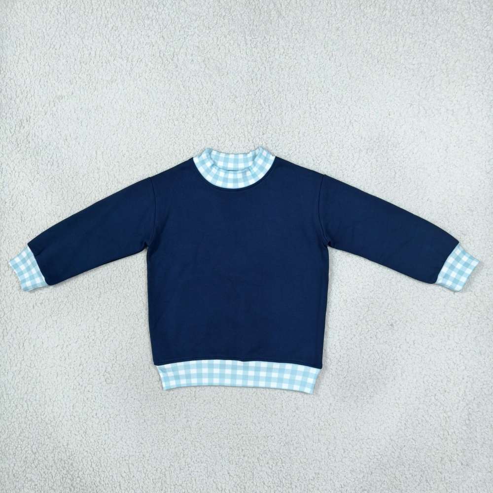 GT1801 Baby Girls navy blue plaid Long Sleeve choker Top