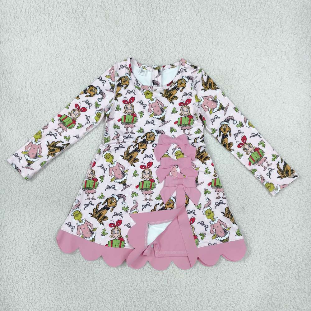 GLD1656 RTS green face Christmas girl gift box print active girl yoga scallop dress