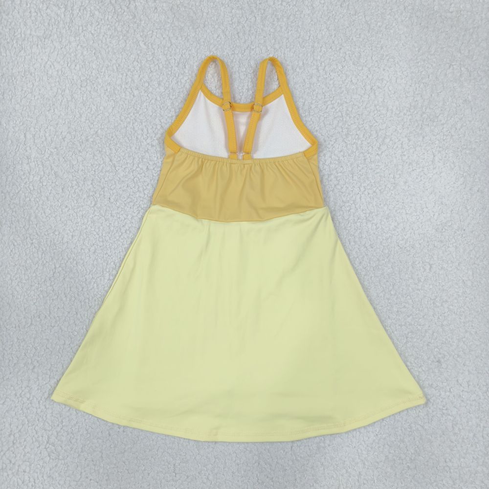 GSD3982  RTS Yellow solid print active girl yoga athletic dress