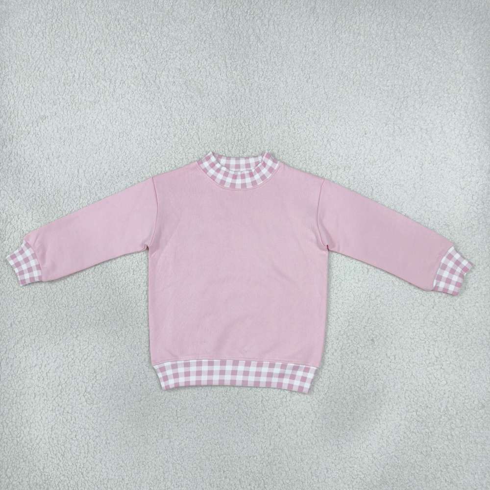 GT1798 Baby Girls Pink plaid Long Sleeve choker Top