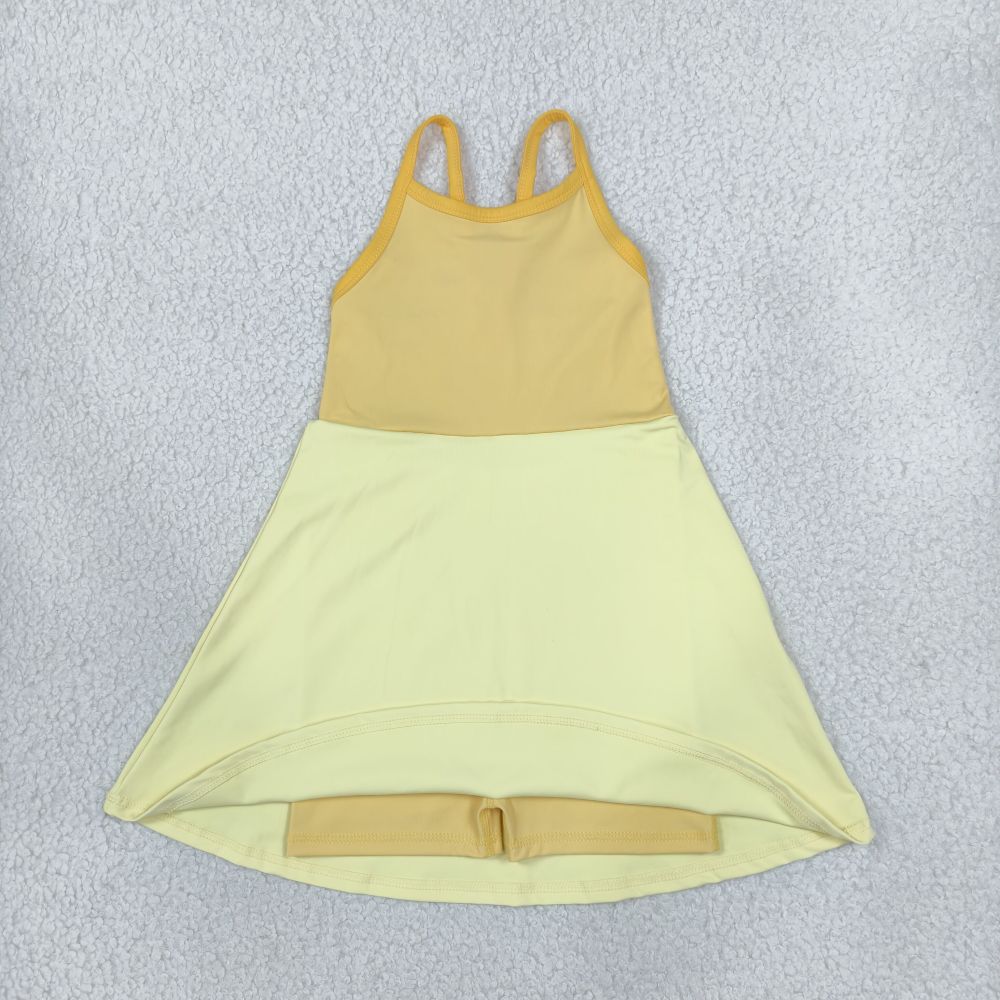 GSD3982  RTS Yellow solid print active girl yoga athletic dress