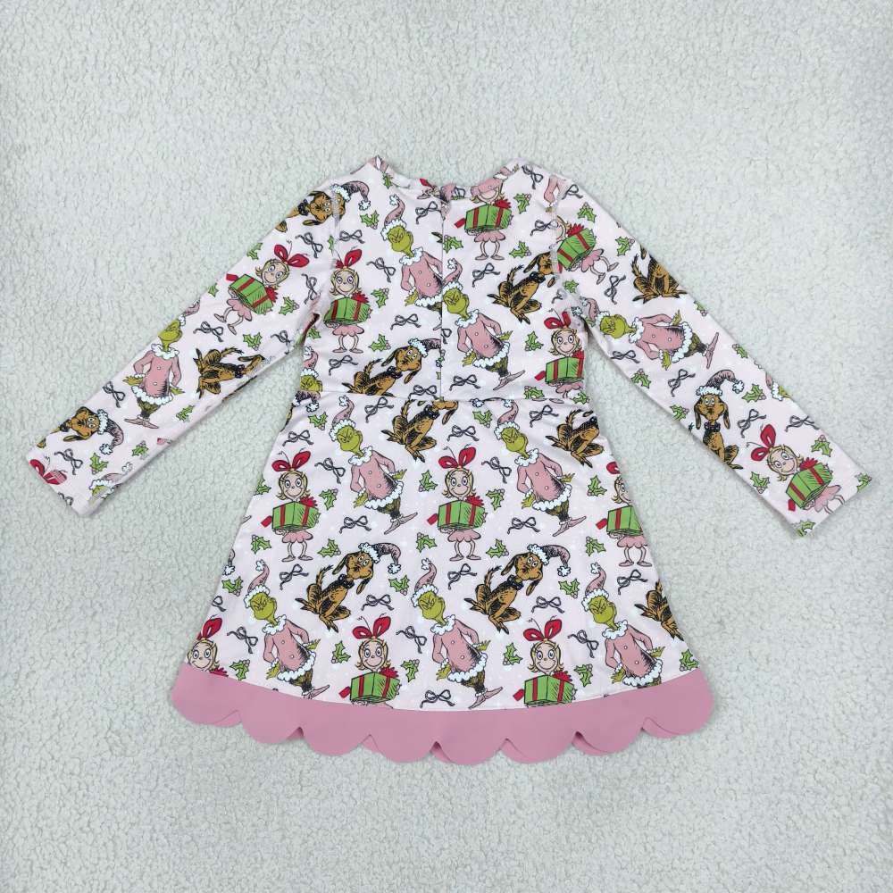 GLD1656 RTS green face Christmas girl gift box print active girl yoga scallop dress