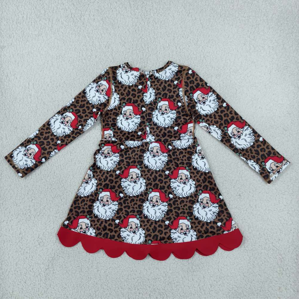 GLD1679  RTS Leopard Christmas Santa red bows print active girl yoga scallop dress
