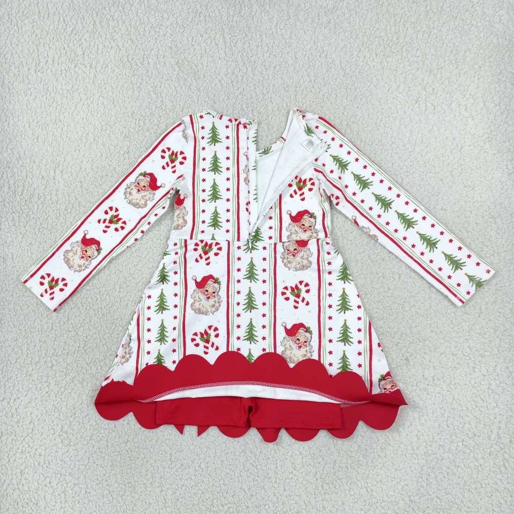 GLD1650 RTS Stripe Christmas santa tress print active girl yoga scallop dress