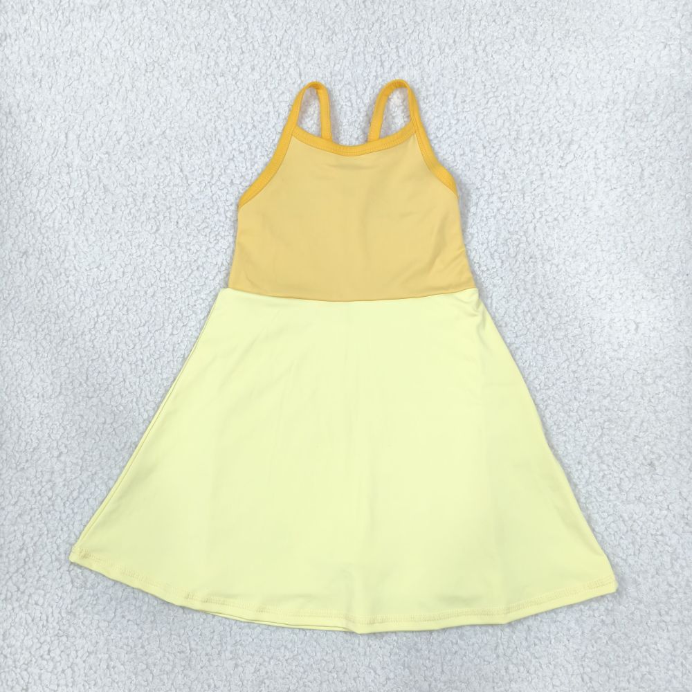 GSD3982  RTS Yellow solid print active girl yoga athletic dress