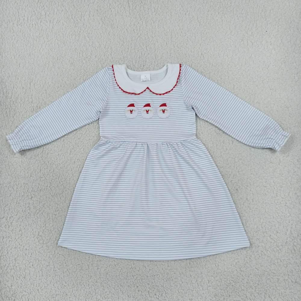 GLD1673 Christmas santa embroidery girl stripe long sleeve dress