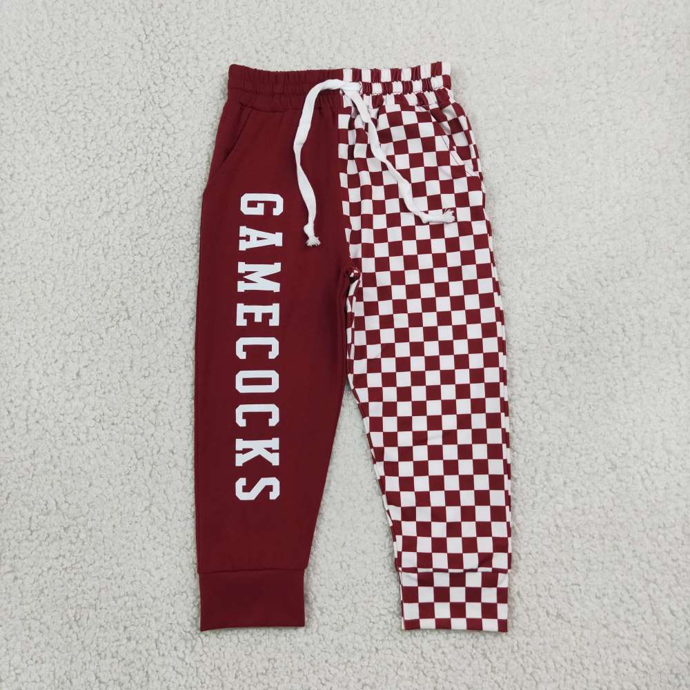P1064 gamecocks Vinyl burdunry plaid print long pants