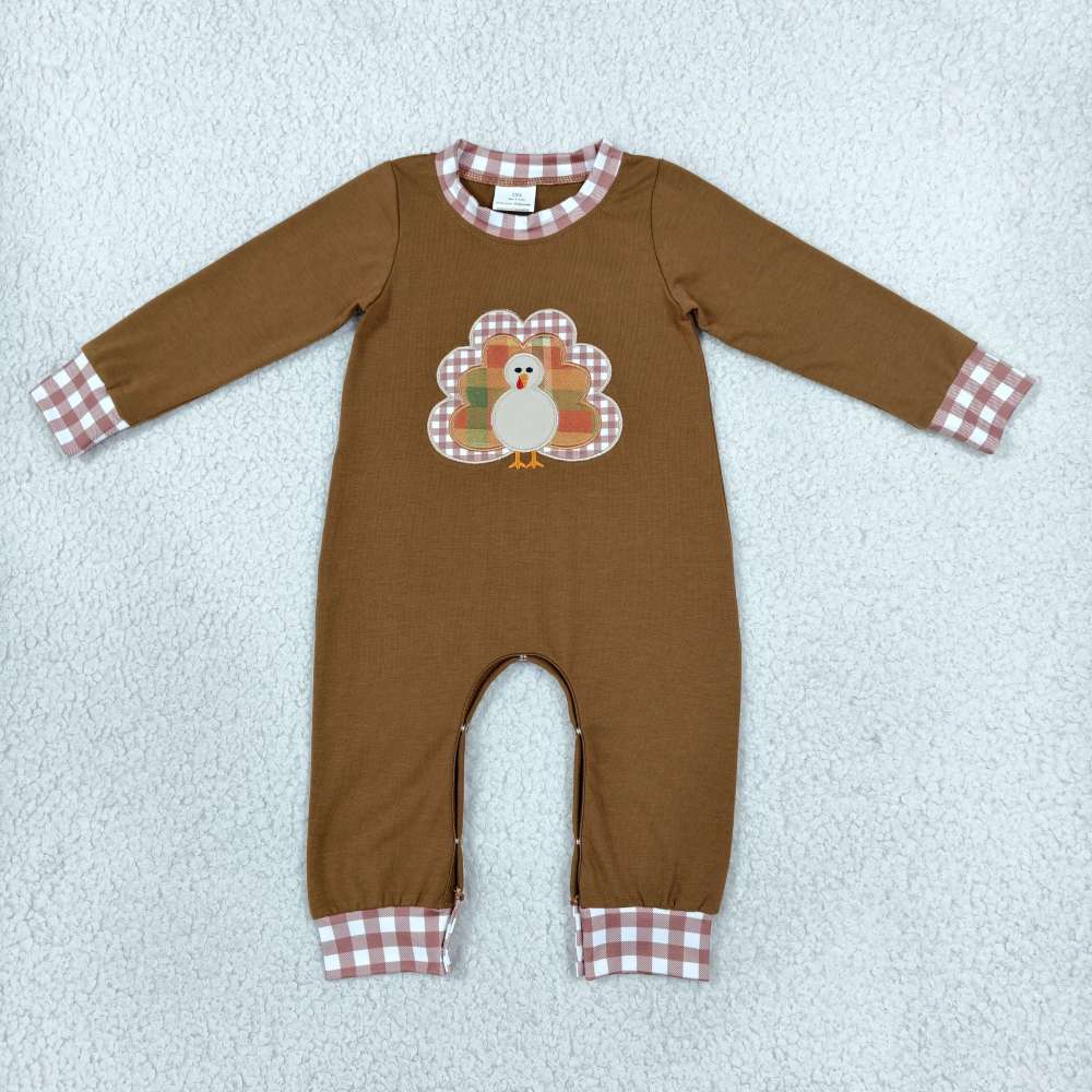 LR3170 Brown thanksgiving day turkey Long-Sleeved zipper romper