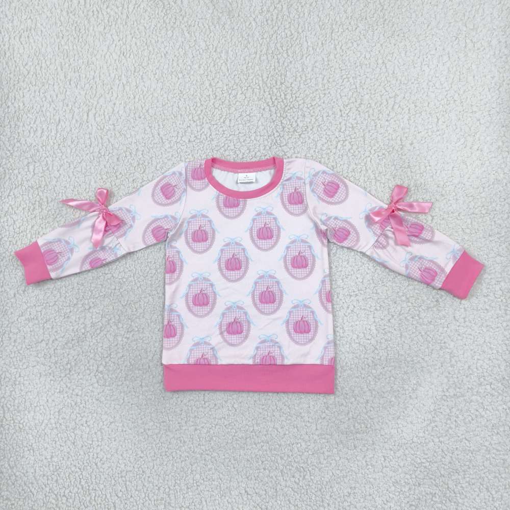 GT1657 Baby Girls Pink Bows pumpkin Long Sleeve Top