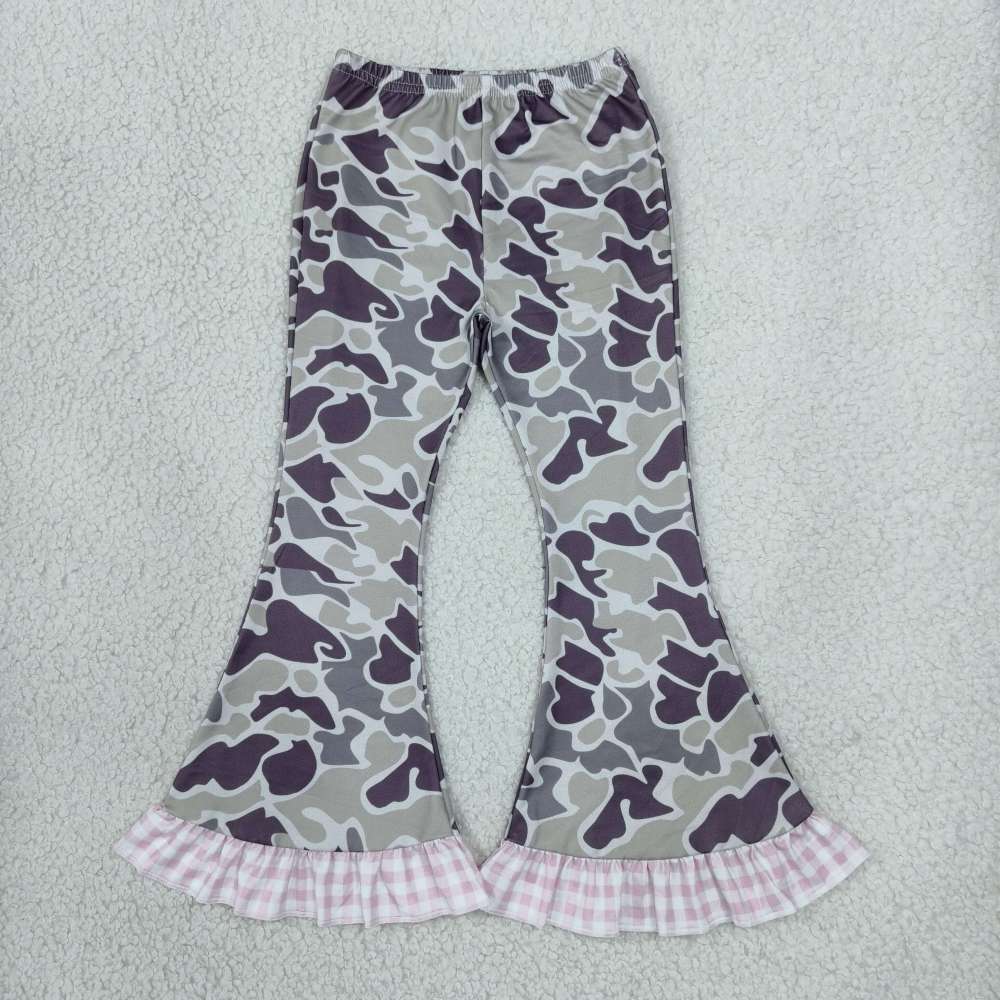 P1184 Girl camo print long flare pants
