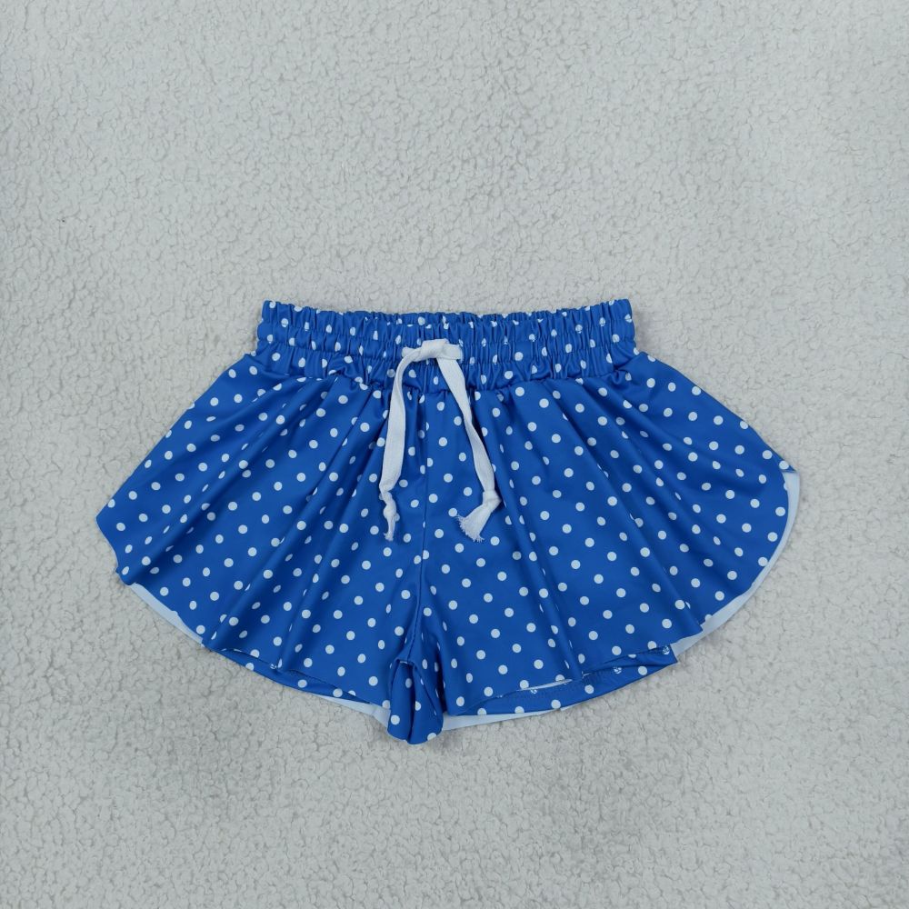 SS0966 blue polka print girl yoga shorts