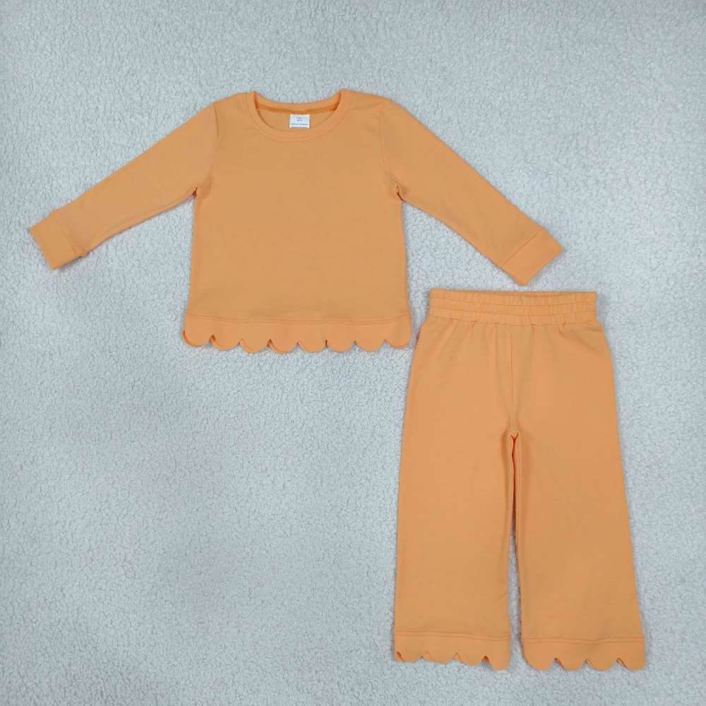 GLP3295  Baby Girls orange solid fall Pant Clothes scallop Set