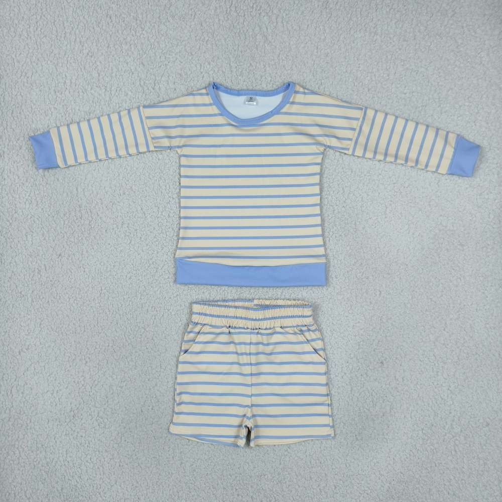 GLS0125 Baby Girls long sleeve Blue stripe Top with skirt Clothes Sets