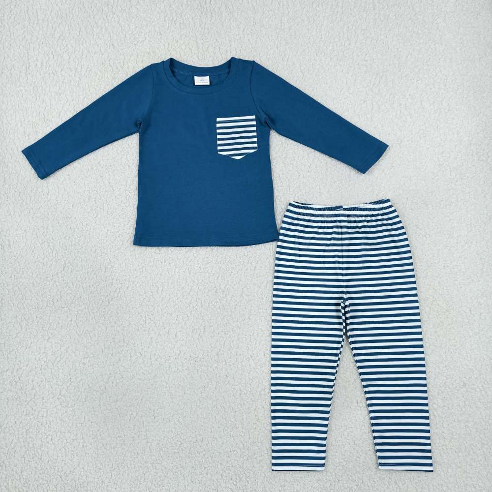 BLP1512 RTS navy stripe long sleeve western boy outfits