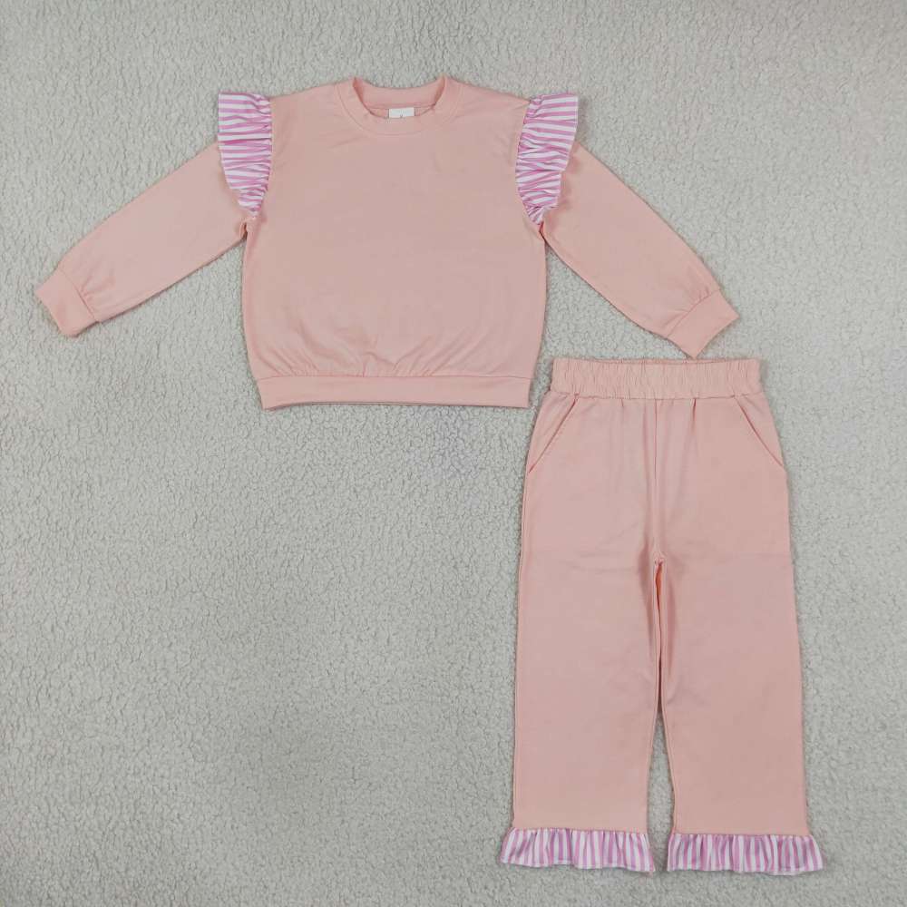 GLP3702 light pink solid stripe long sleeve girl outfits