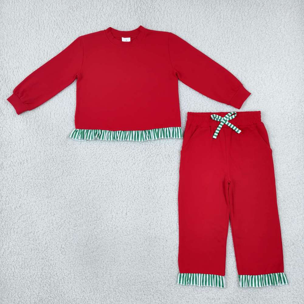 GLP3907 red solid stripe long sleeve girl Christmas outfits