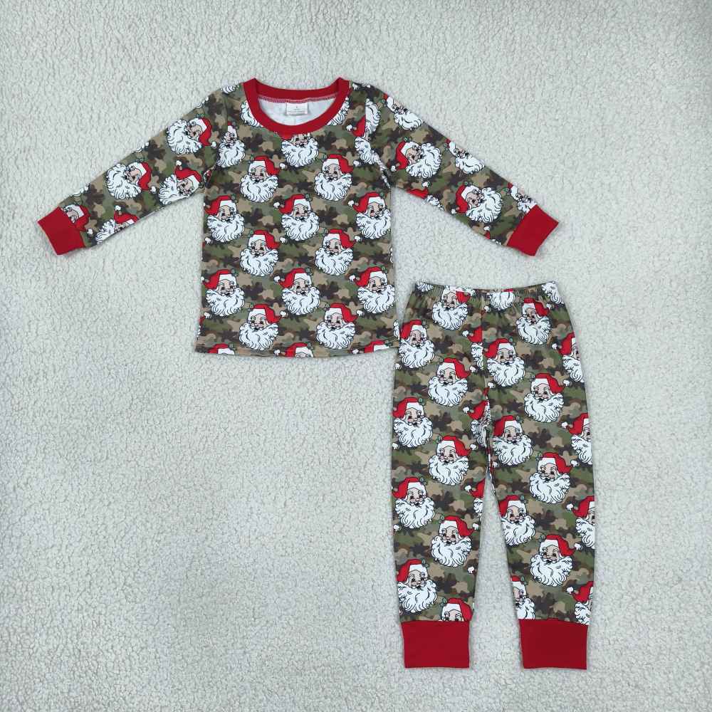 BLP1600   RTS Christmas Santa print long sleeve western boy pajamas
