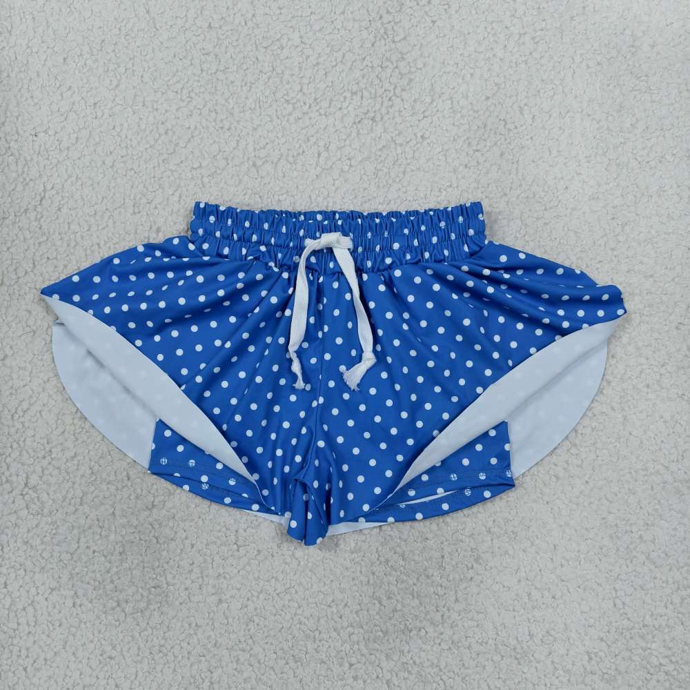 SS0966 blue polka print girl yoga shorts