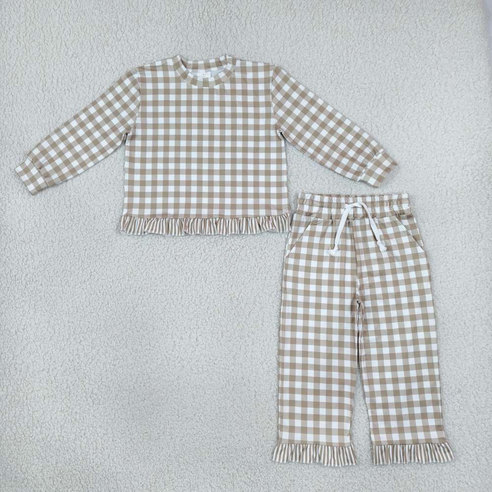 GLP3674 Light green plaid long sleeve girl outfits