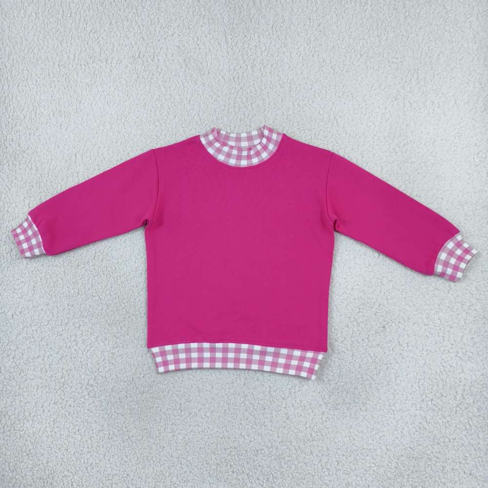GT1800 Baby Girls Pink plaid solid Long Sleeve mock neck Top