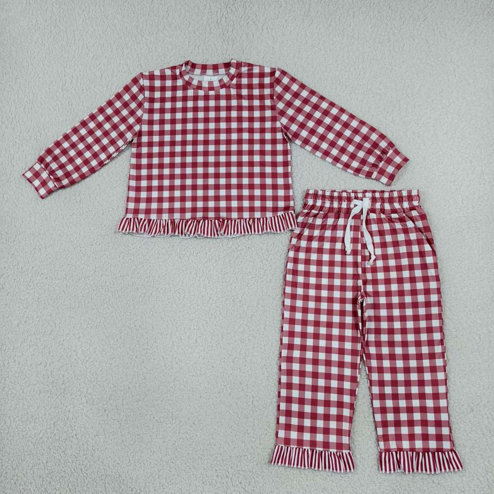 GLP3675 Baby Girls Burgundy plaid fall Pant Clothes Set