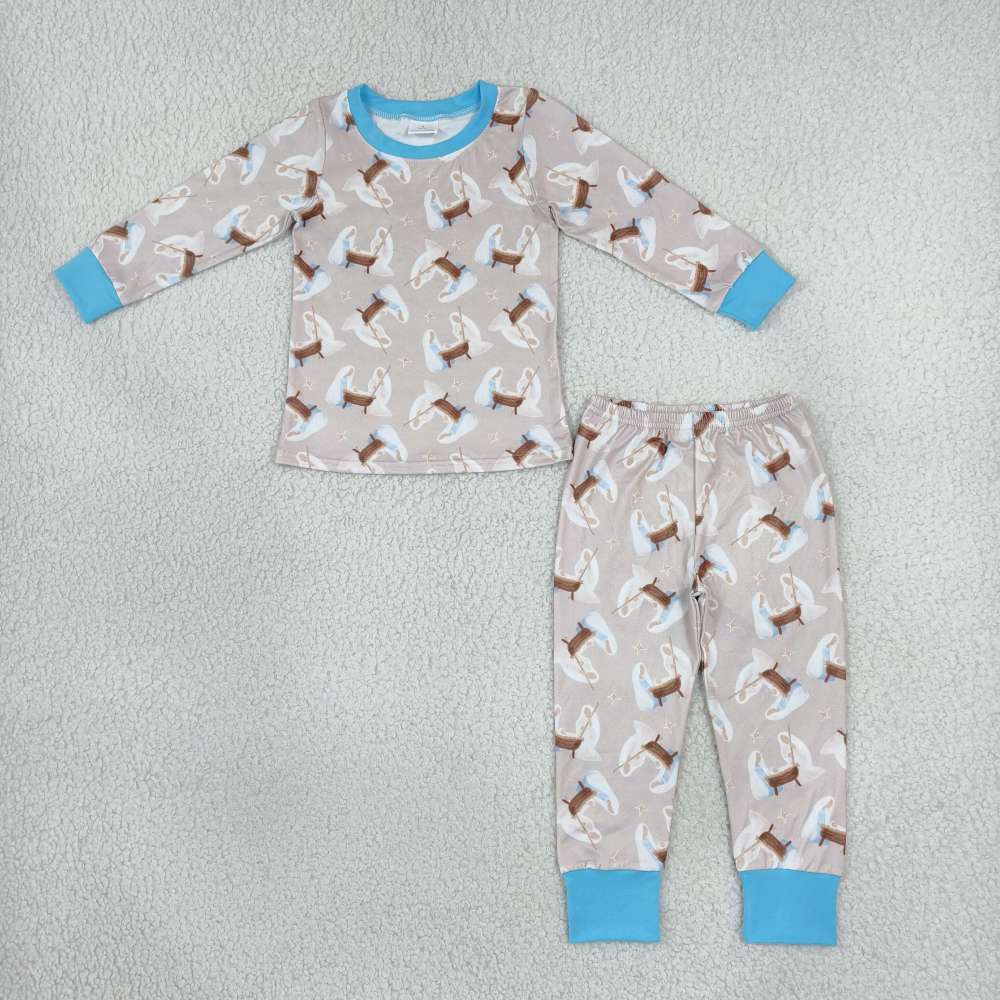 BLP1535  RTS Jesus print long sleeve western boy pajamas