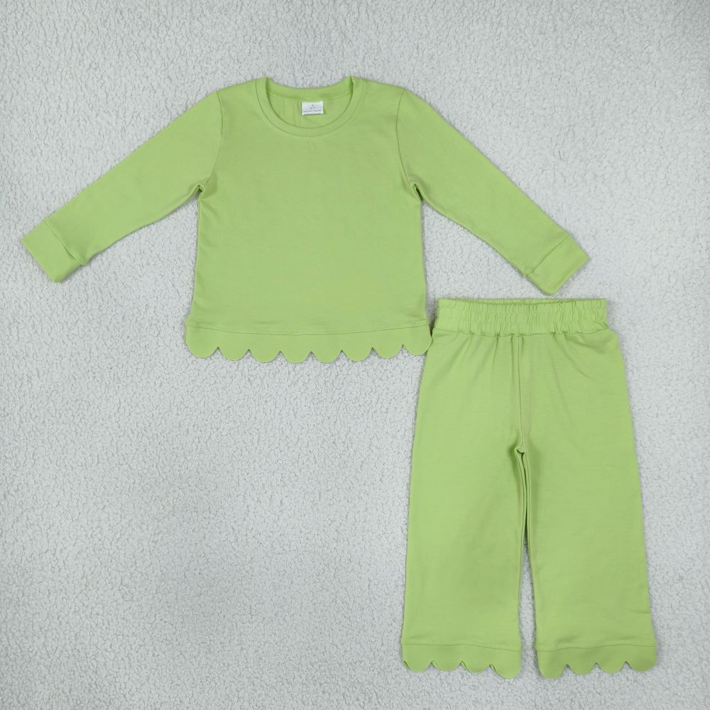 GLP3296  Baby Girls green solid fall Pant Clothes scallop Set