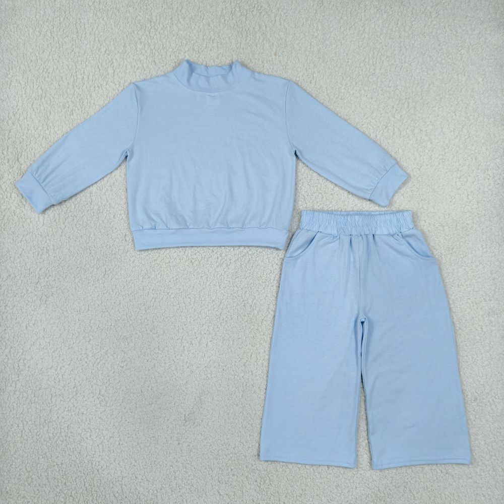 GLP3472 Baby Girls Blue solid Pant mock neck Clothes Set
