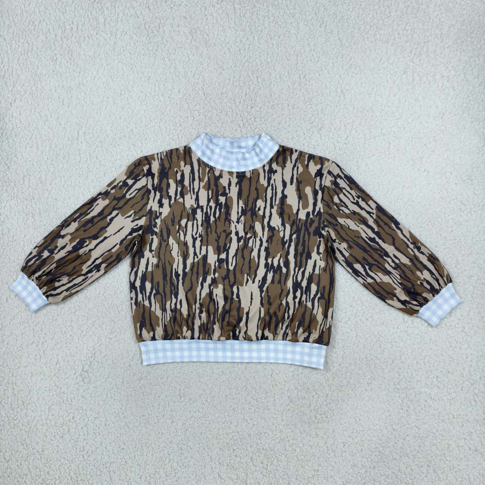 BT1910  Baby boys  OLIVE CAMO Blue plaid mock neck Long Sleeve pullover