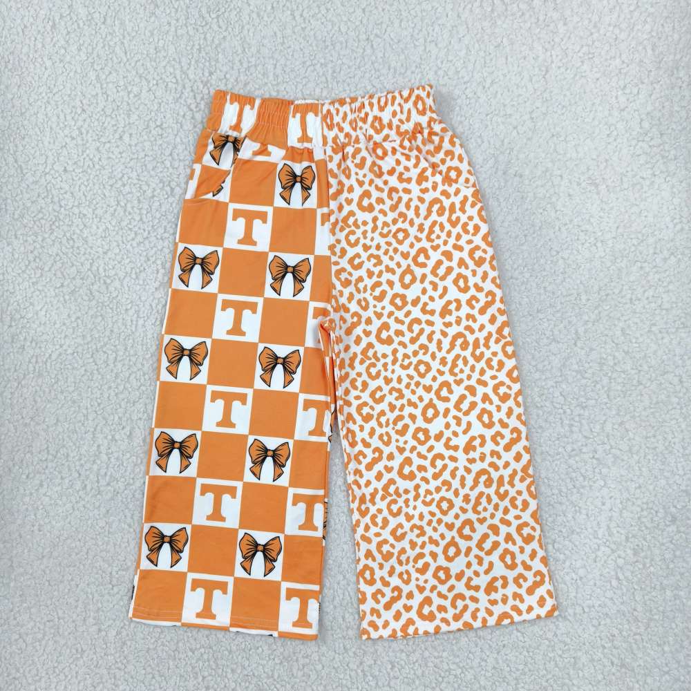 P1121 girl Orange leopard bows T team long pants