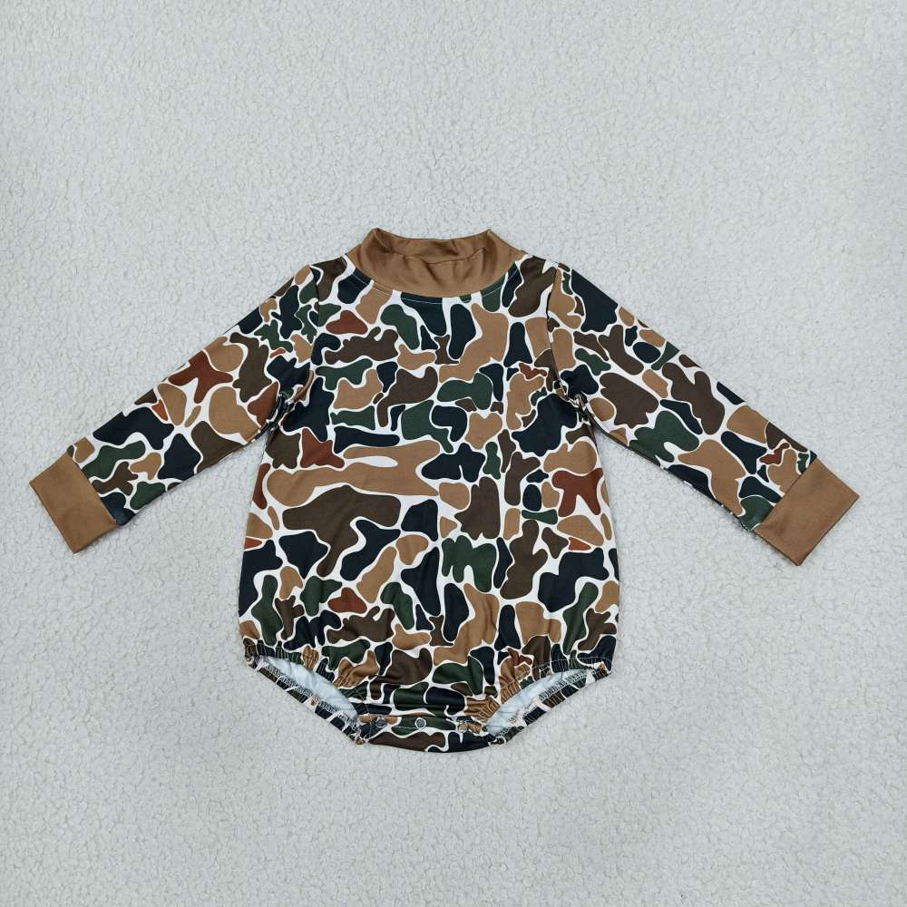 LR3261  Baby brown camo Long Sleeve mock neck Rompers