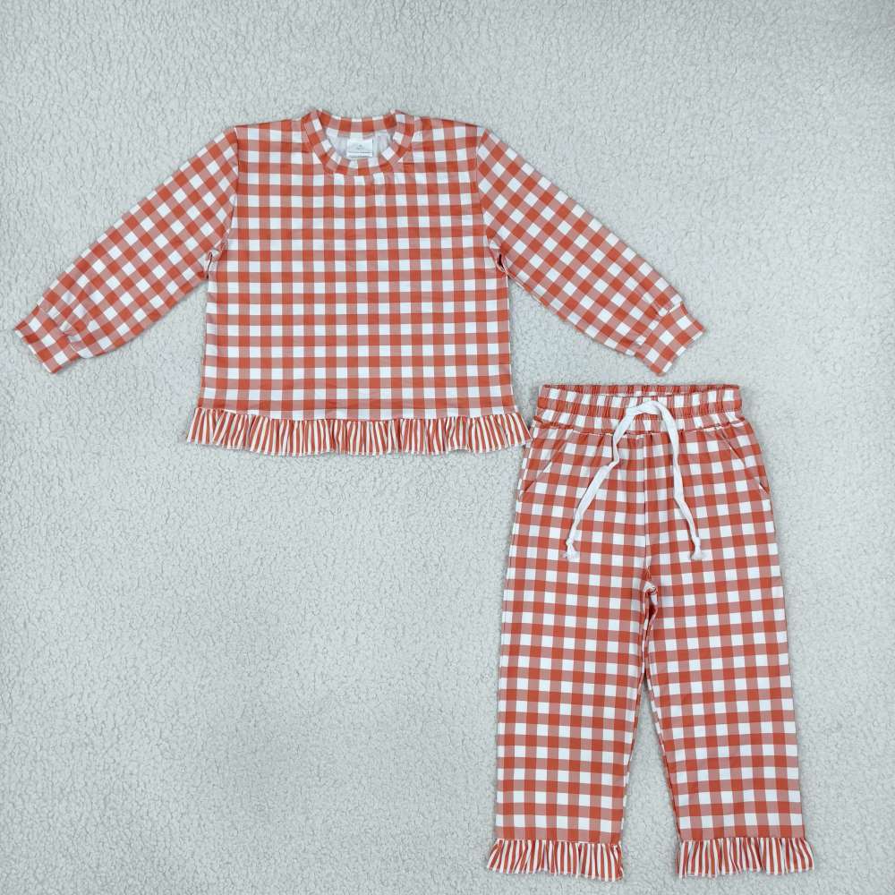 GLP3672 ORANGE plaid long sleeve girl outfits