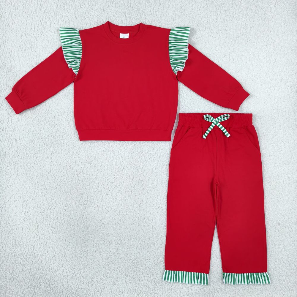 GLP3697 red solid stripe long sleeve girl Christmas outfits