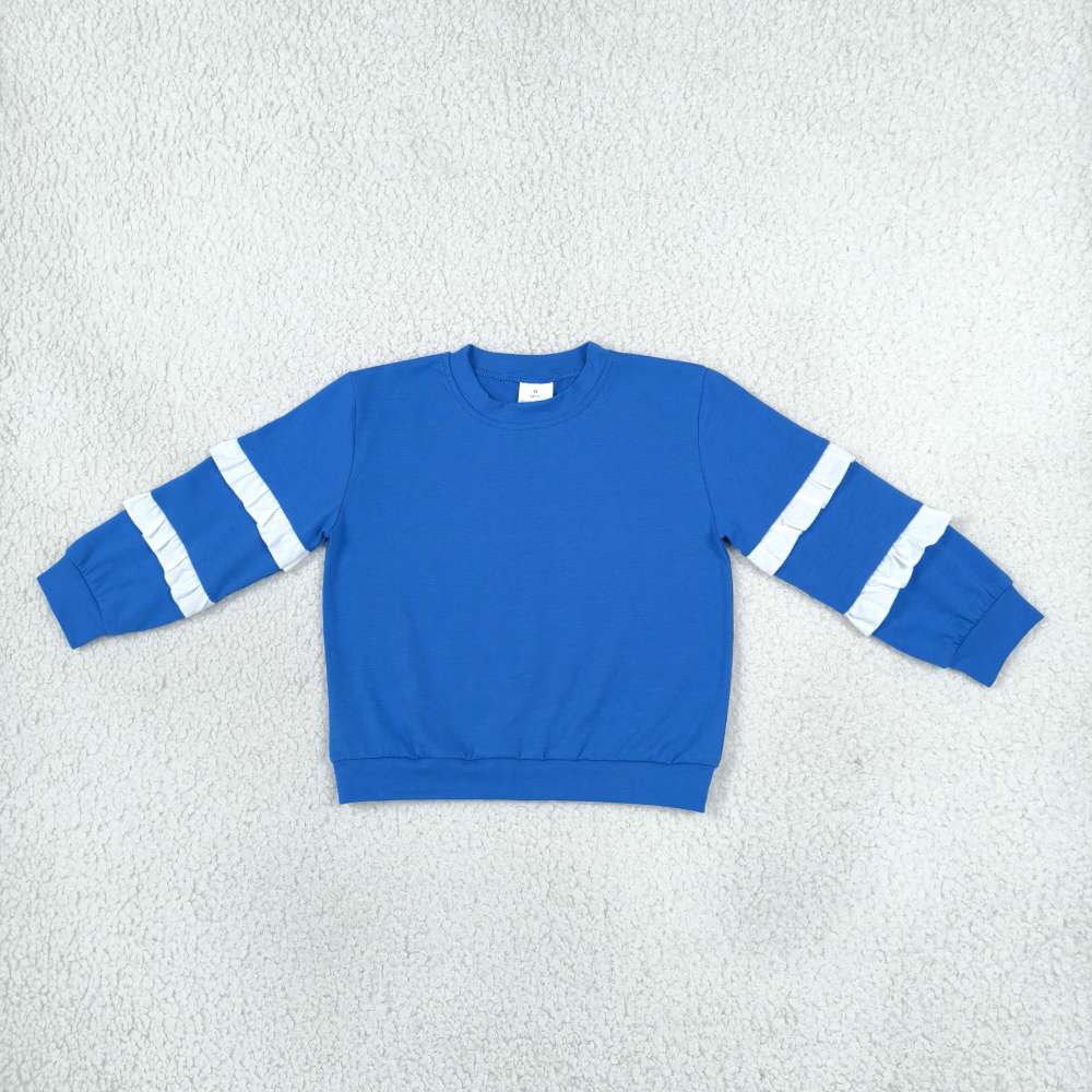 GT1860 Baby Girls Blue solid white floral lace Long Sleeve T-shirts Top