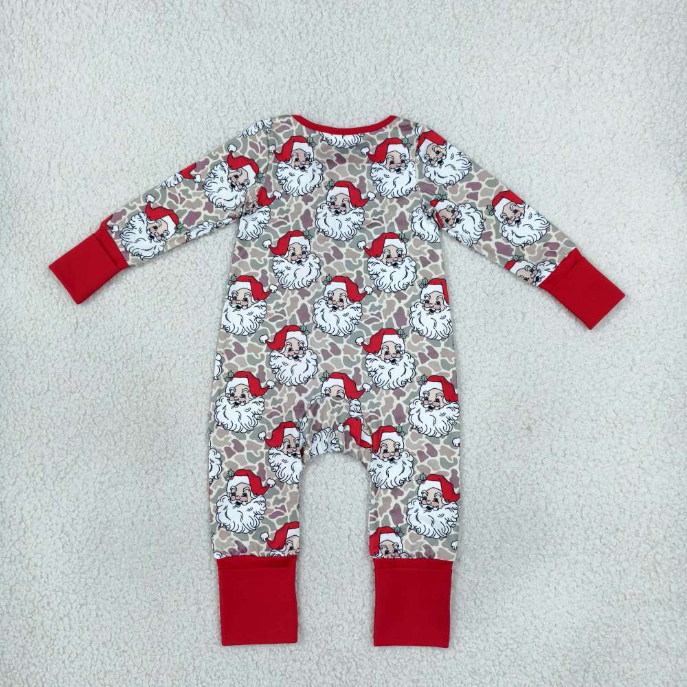 LR3345  red camo Christmas santa print Long-Sleeved zipper romper