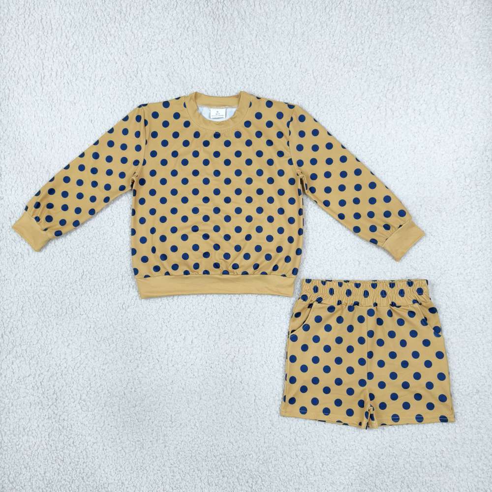 GLS0205  Black polka Print long sleeve girl yellow skirt outfits