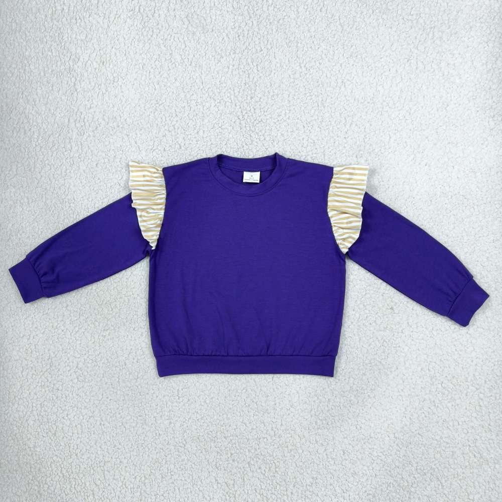 GT1846 Baby Girls Purple solid grey Stripe Long Sleeve T-shirts Top