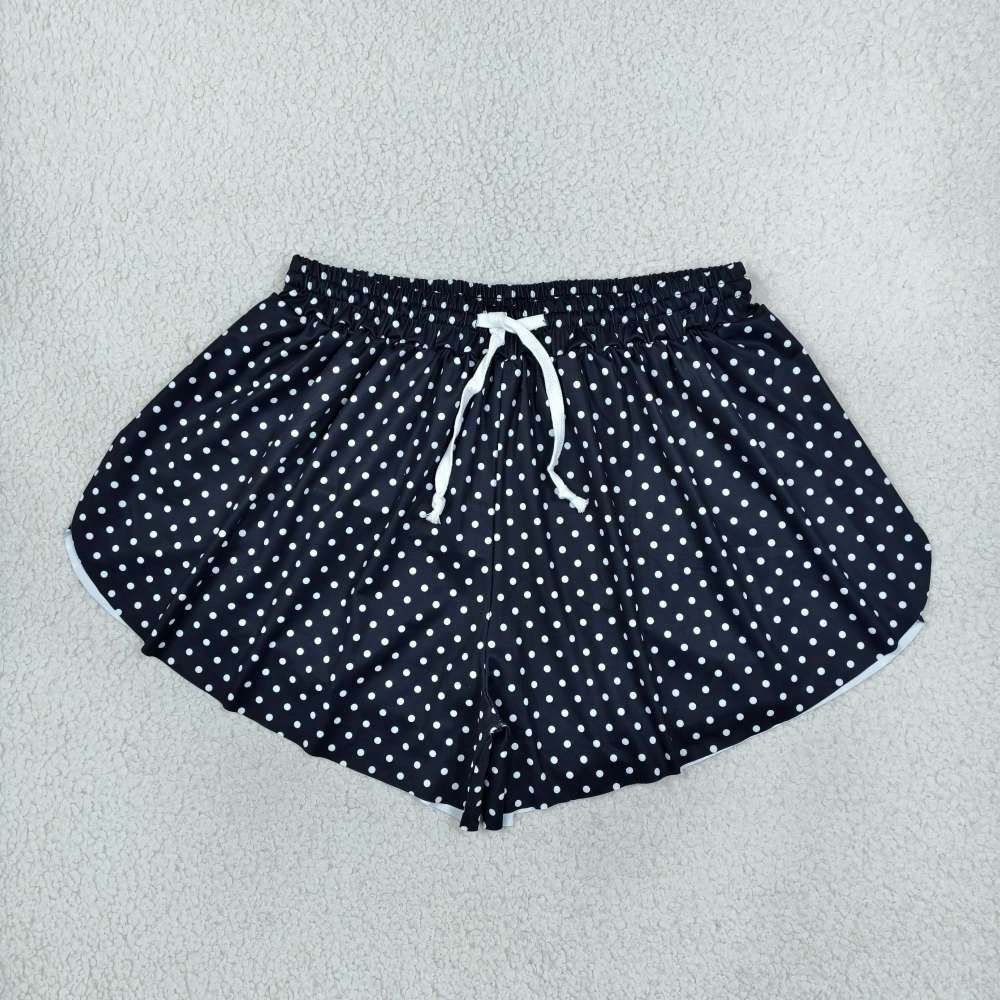 SS0975  Adult women White polka black yoga shorts
