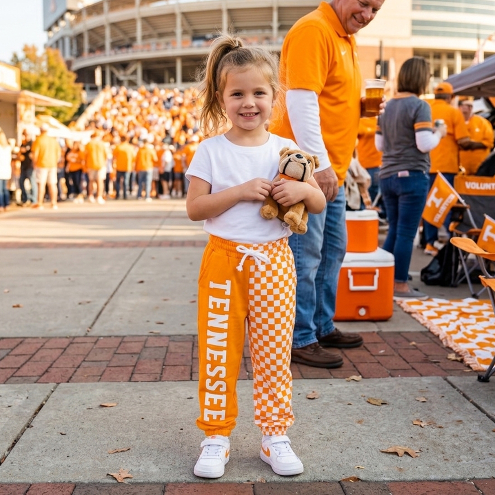 P1058 girl Orange plaid TN vinyl trouse team pants