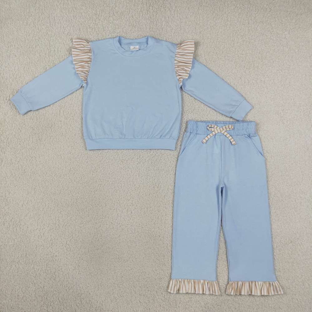 GLP3696 blue solid stripe long sleeve girl outfits