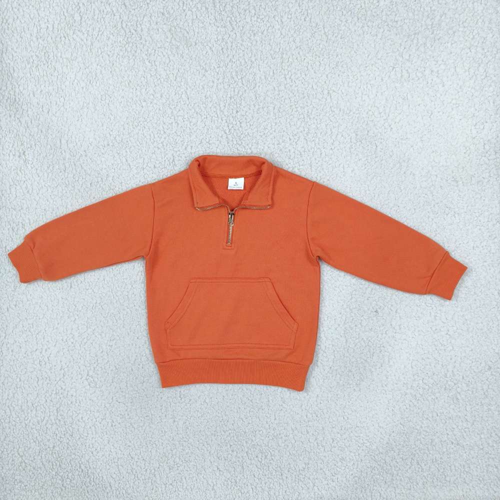 GT1765 Toddler Orange solid Printed Quarter-Zip Long Sleeve Polo sweater Pullover Top